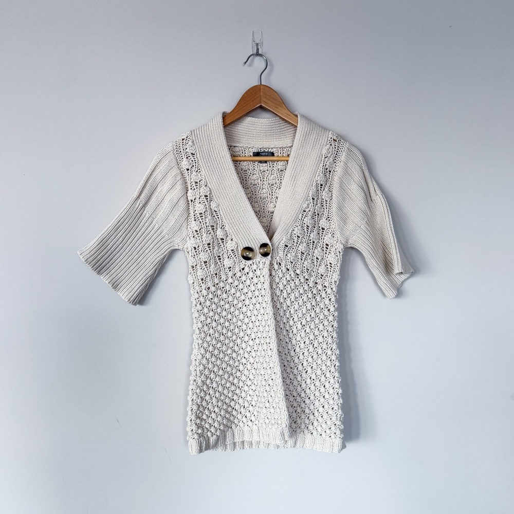 Vintage VTG Apt 9 Fisherman Cardigan Sweater Cream Coastal Cable Knit Y2K